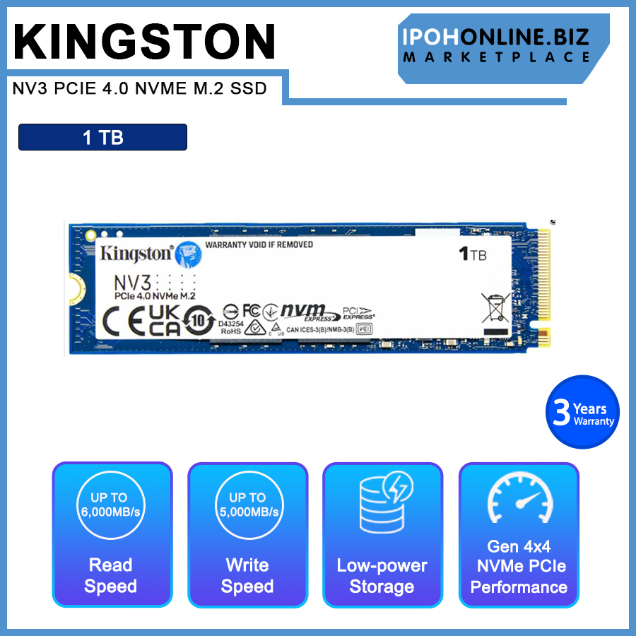 NVMe PCIe 4.0 SSD Kingston NV3 1TB M.2 NVMe SSD - PCIe 4.0, Up To